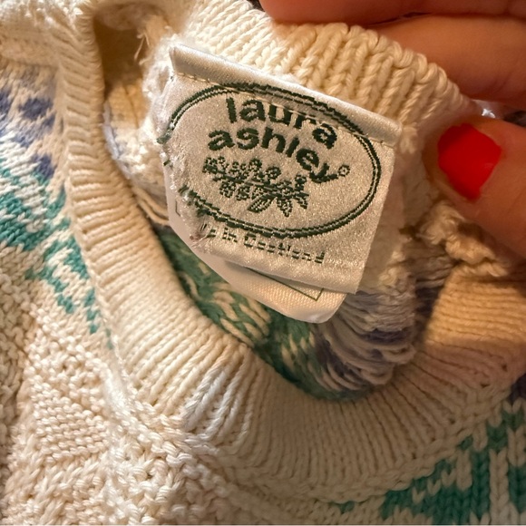 Vintage Laura Ashley Cream Pink Floral Cotton Sweater Knit Size Medium/Large - Picture 4 of 4